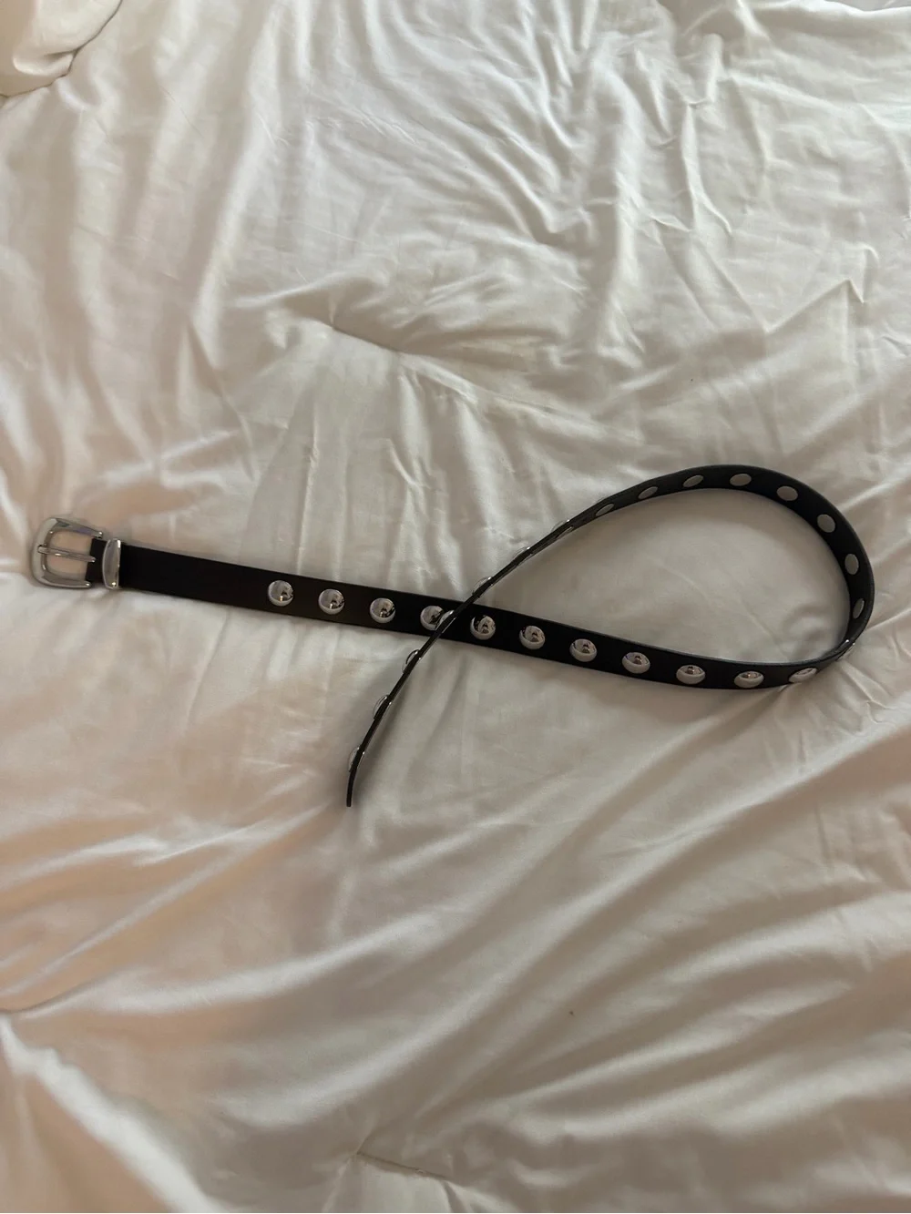 Madewell Black Leather Silver Dome Studded Skinny Belt